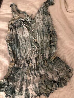 Light Blue Watercolor Ruched Romper